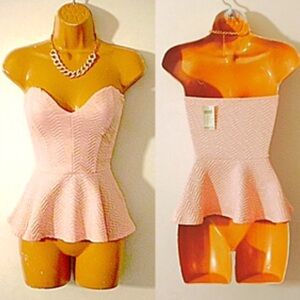 PALE PINK SWEETHEART BUSTIER PEPLUM TOP